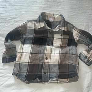Old Navy Toddler Boys 2T Brown Long Sleeve Plaid Button Down Shirt